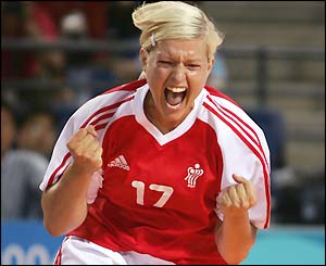 Denmark's Kristine Andersen celebrates