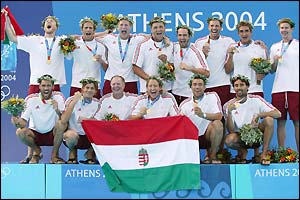Hungary celebrate after winning gold in the water polo