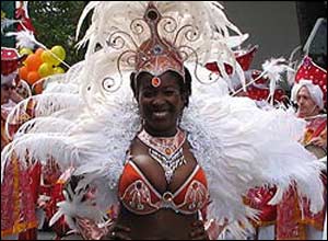 Woman in feather costume