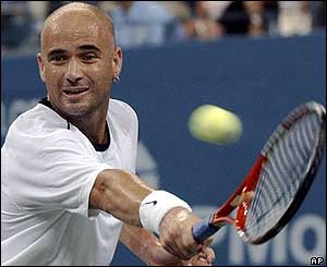 Andre Agassi chalks up a 7-6 6-4 6-2 win and awaits either Germany's Florian Mayer or Brazil's Flavio Saretta in the next round