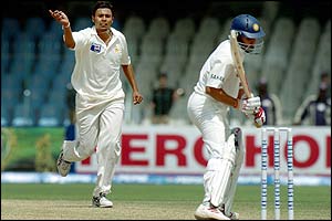 Danish Kaneria has Ajit Agarkar caught in the slips