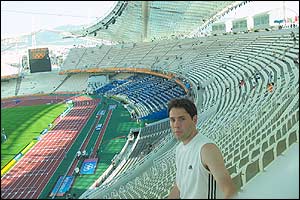 Simon Dack's picture of himself at the Olympic stadium