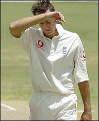 England captain Michael Vaughan is no-balled