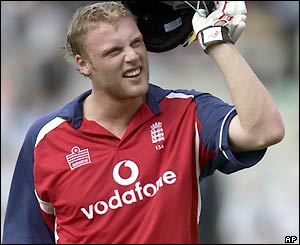 Andrew Flintoff scores 99 off 93 balls