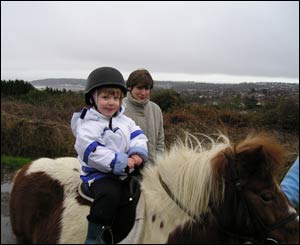 Anthony Phillip's daughter Sasha on her first riding lesson in Clyne, near Swansea
