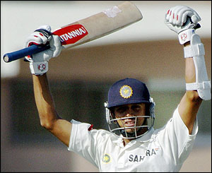 Dravid celebrates his century 