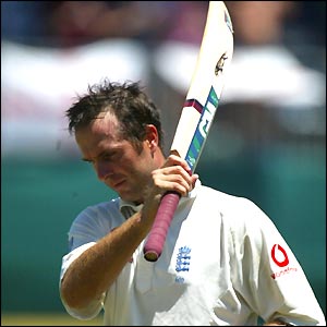 Michael Vaughan is clearly not happy with himself as he heads to the pavilion