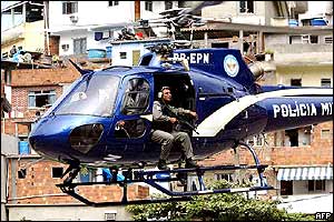 Helicopter flying over the Rocinha slum