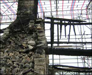 The fire spread quickly along the thatched roof during the blaze