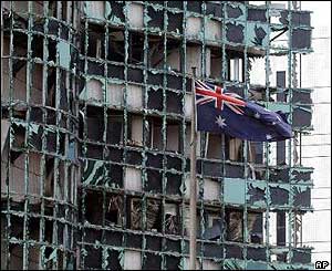 Broken windows in the Australian embassy