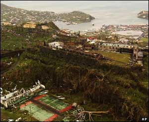 An overhead view of the damage caused to the island of Grenada by Hurricane Ivan