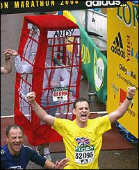 Joy is etched on the runners' faces as they finish the marathon