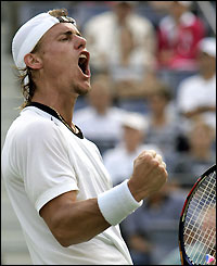 Lleyton Hewitt celebrates win