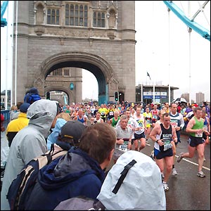 Martyn McLachlan sent us this great shot of runners crossing tower bridge during the heavy rain