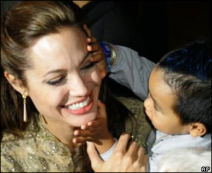 Actress Angelina Jolie and her son, Maddox.