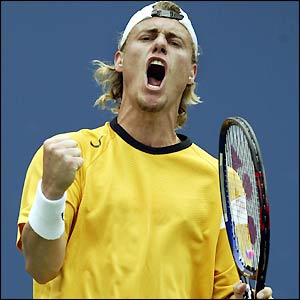 Lleyton Hewitt shows his joy and wrapping up the second set