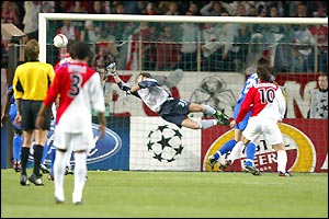 Dado Prso heads Monaco in front after Jerome Rothen's teasing free-kick from wide 