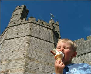 Alan Thompson's son Jake enjoying an ice cream at Caernarfon Castle