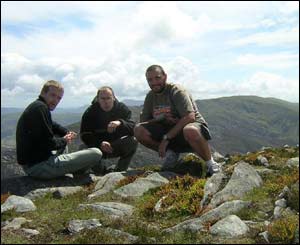 Gareth, Ben and James at the summit of Rhinog Fawr, near Trawsfynydd in Gwynedd (James Dowling)