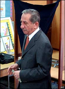 Greek Cypriot President Tassos Papadopoulos votes in the village of Deftera 