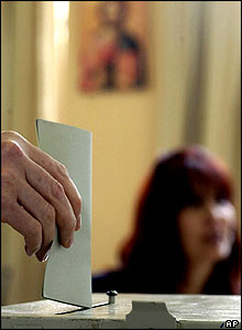 A ballot paper is cast in the referendum on the future of Cyprus 