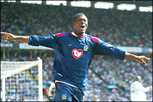Ayegbeni Yakubu celebrates opening the scoring for Portsmouth