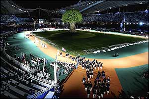 Noel Thatcher leads the GB Paralympic Team into the stadium