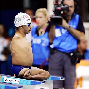 Reyes waits for the start of the men's 100m freestyle