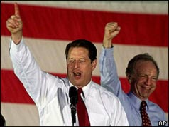 Al Gore and running mate Joe Lieberman