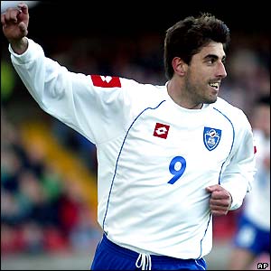 Veljko Paunovic celebrates his goal against Northern Ireland