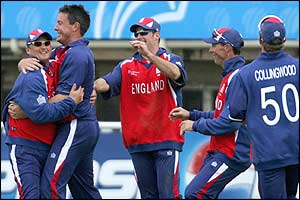 England's players rush to congratulate Ashley Giles