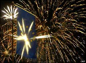 Fireworks at Zittau, Germany, which borders both the Czech Republic and Poland