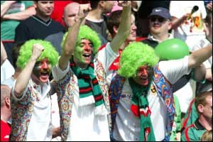 Glentoran fans enjoying the sunshine at Windsor Park