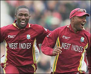 Windies bowler Wavell Hinds and captain Brian Lara