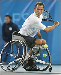 Robin Ammerlaan plays a backhand during his gold medal match