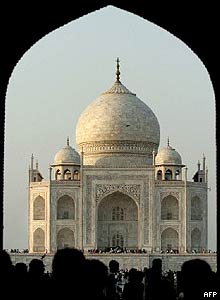 View of the Taj Mahal from an archway