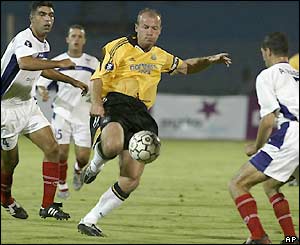 Alan Shearer goes close for Newcastle in Israel