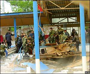 Damage to stadium after bomb went off 
