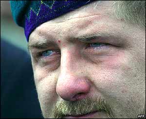 Kadyrov's son Ramzan - also the dead president's security chief - cries at the funeral.