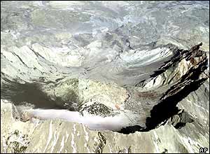 A dark section (left) shows where snow has melted from the 1 October eruption.