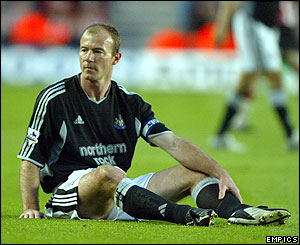Newcastle skipper Alan Shearer looks dejected at the final whistle of the 2003-04 season