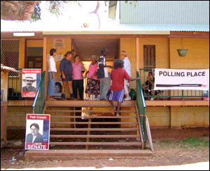 Outside the polling station in Minjilang