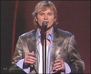 Norway's Knut Anders Sorum was the third to sing, performing the up-tempo ballad High. Norway came fourth last year.