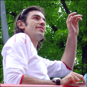 Robert Pires soaks up the sunshine and the adulation of the adoring Arsenal fans - thanks to Nigel Wright for the photo