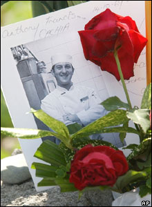 Roses and a photo of Anthony Francis Cachia, who died in the Bali bombing