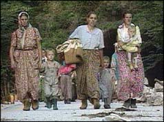 Women and children refugees on the road