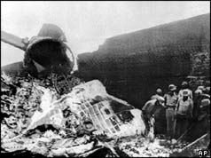 Wreckage of plane with soldiers 
