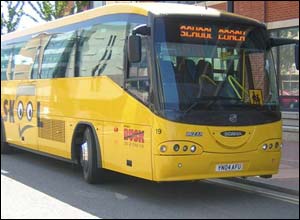 The coach was on show outside the Welsh assembly building 