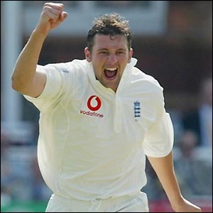 Steve Harmison celebrates another clutch of wickets