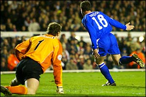 Wayne Bridge wheels away after scoring against Arsenal